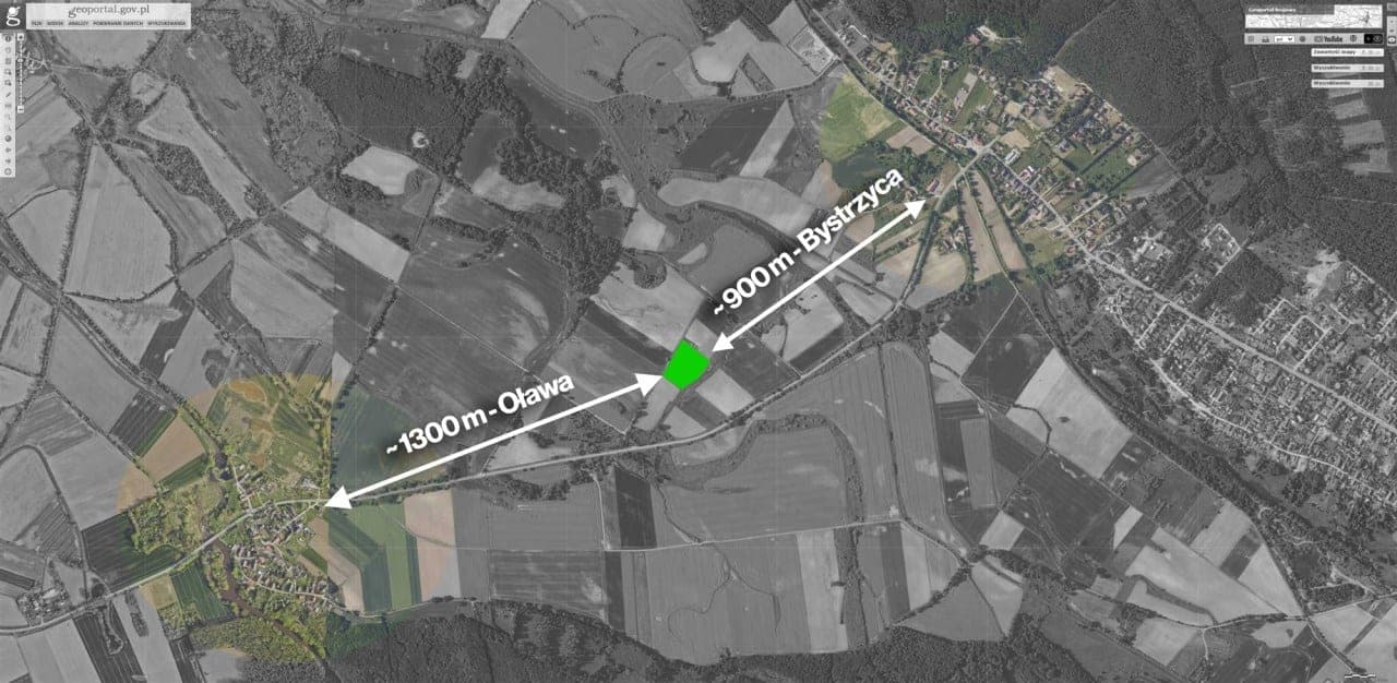 Działka rolna 11 618 m² — Bystrzyca (Janików), gm. Oława